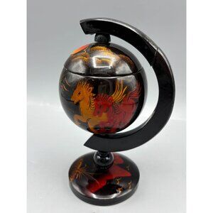 Globe Ashtray Hand Painted Chinoiserie Style Floating Catchall Lacquered Globe
